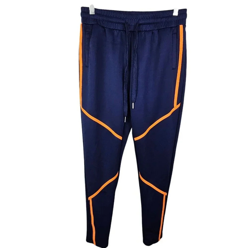 REDFOX Blue Joggers‎ Orange Contrast Piping Pockets Elastic Waist Size Large